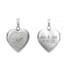 Load image into Gallery viewer, ITI NYC Mother Engraved Design of Pearl Heart Locket in Sterling Silver with Optional Engraving (28 x 19 mm)
