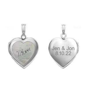 ITI NYC Mother Engraved Design of Pearl Heart Locket in Sterling Silver with Optional Engraving (28 x 19 mm)