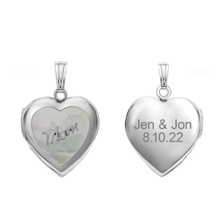 ITI NYC Mother Engraved Design of Pearl Heart Locket in Sterling Silver with Optional Engraving (28 x 19 mm)