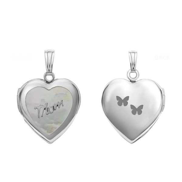 Mother Engraved Design of Pearl Heart Locket in Sterling Silver with Optional Engraving (19 mm)