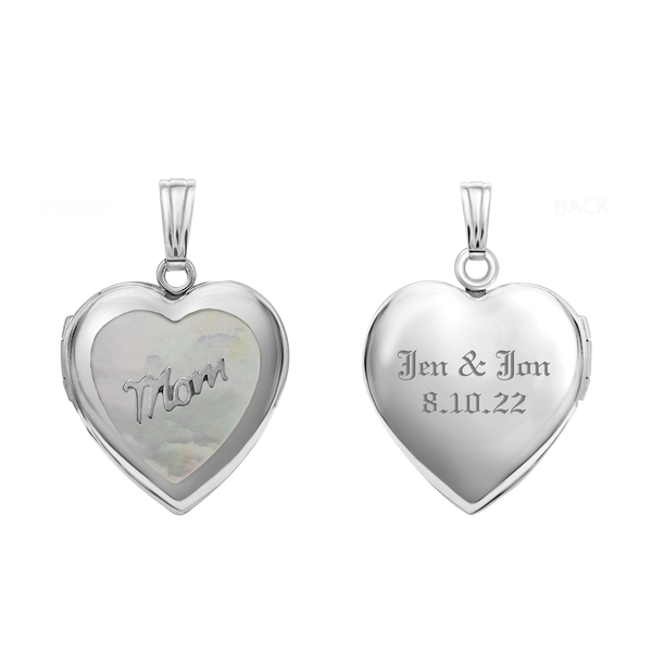 Mother Engraved Design of Pearl Heart Locket in Sterling Silver with Optional Engraving (19 mm)