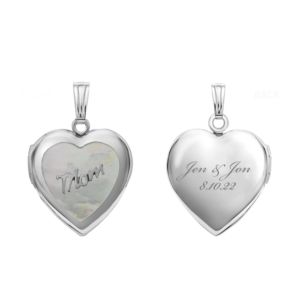 Mother Engraved Design of Pearl Heart Locket in Sterling Silver with Optional Engraving (19 mm)