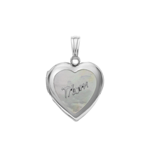 Load image into Gallery viewer, ITI NYC Mother Engraved Design of Pearl Heart Locket in Sterling Silver with Optional Engraving (28 x 19 mm)
