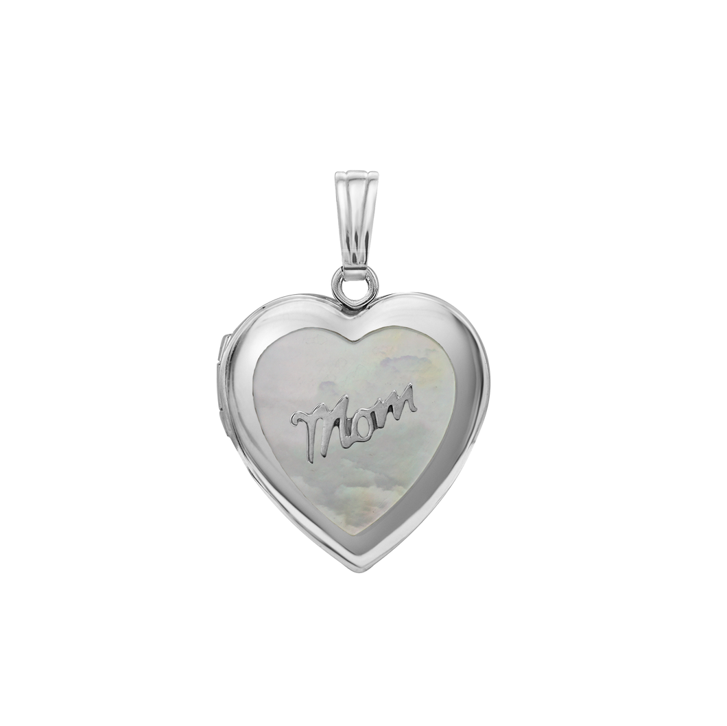 ITI NYC Mother Engraved Design of Pearl Heart Locket in Sterling Silver with Optional Engraving (28 x 19 mm)
