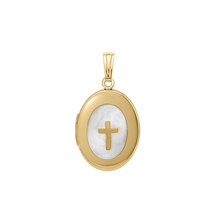 Load image into Gallery viewer, ITI NYC Mother of Pearl Oval Locket in 14K Gold Filled with Optional Engraving (30 x 16 mm)
