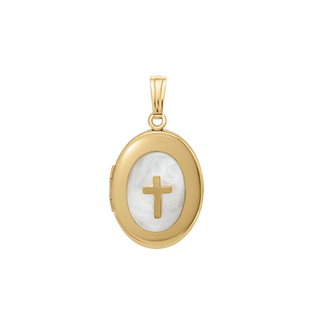 Mother of Pearl Oval Locket in 14K Gold Filled with Optional Engraving (21 x 16 mm)