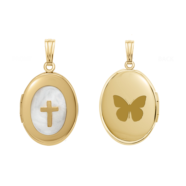 Mother of Pearl Oval Locket in 14K Gold Filled with Optional Engraving (21 x 16 mm)