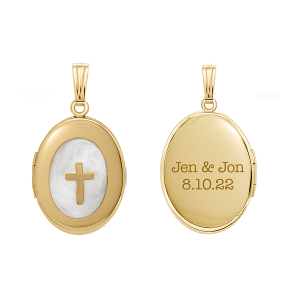 Mother of Pearl Oval Locket in 14K Gold Filled with Optional Engraving (21 x 16 mm)
