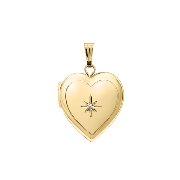 Heart Locket with Diamonds in 14K Gold Filled with Optional Engraving (15 mm)