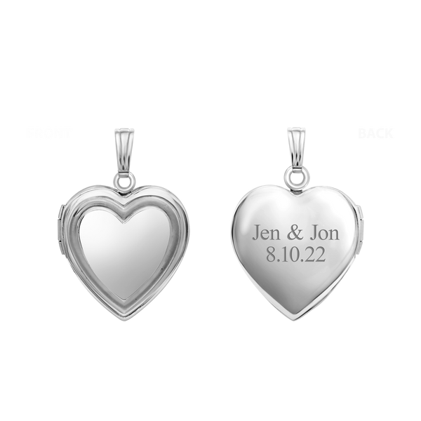 Embossed Heart Locket in Sterling Silver with Optional Engraving (15 mm - 19 mm)