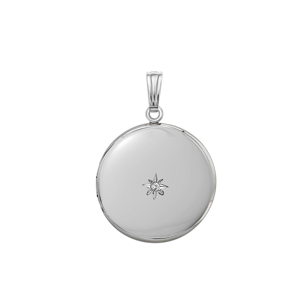 Round Locket with Diamonds in Sterling Silver with Optional Engraving (23 mm)