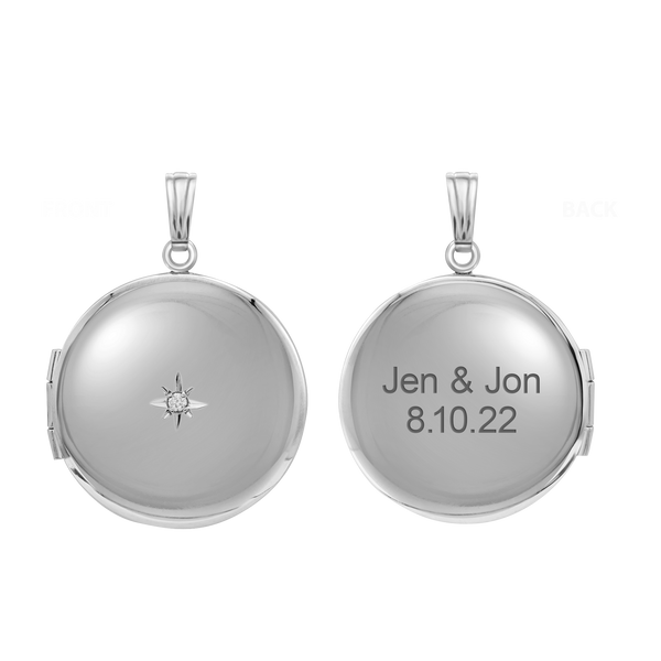 Round Locket with Diamonds in Sterling Silver with Optional Engraving (23 mm)