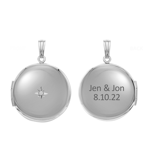 Round Locket with Diamonds in Sterling Silver with Optional Engraving (23 mm)