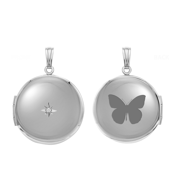 Round Locket with Diamonds in Sterling Silver with Optional Engraving (23 mm)