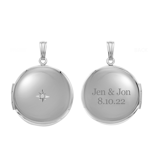 Round Locket with Diamonds in Sterling Silver with Optional Engraving (23 mm)
