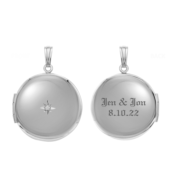 Round Locket with Diamonds in Sterling Silver with Optional Engraving (23 mm)