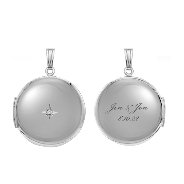 Round Locket with Diamonds in Sterling Silver with Optional Engraving (23 mm)
