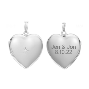 ITI NYC Heart Locket with Diamonds in Sterling Silver with Optional Engraving (34 x 26 mm)