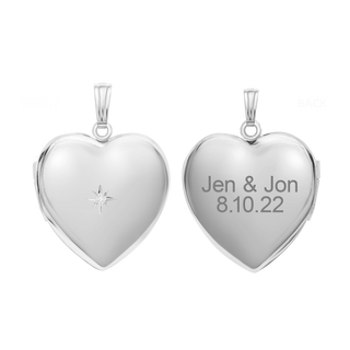 ITI NYC Heart Locket with Diamonds in Sterling Silver with Optional Engraving (34 x 26 mm)