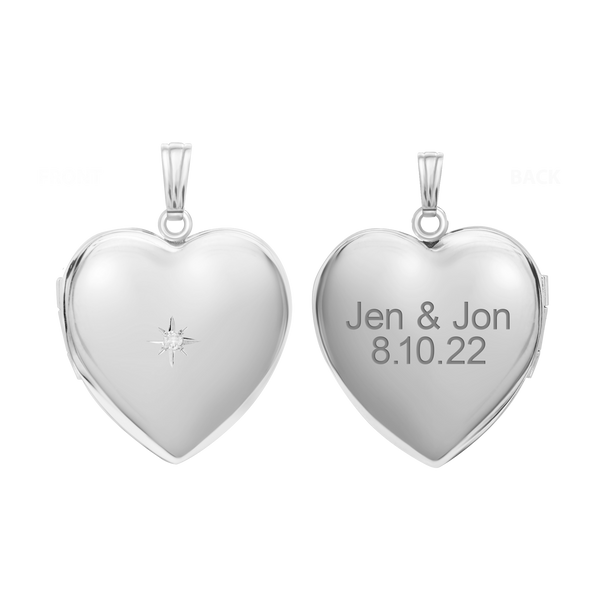 ITI NYC Heart Locket with Diamonds in Sterling Silver with Optional Engraving (34 x 26 mm)