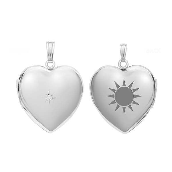 Heart Locket with Diamonds in Sterling Silver with Optional Engraving (26 mm)