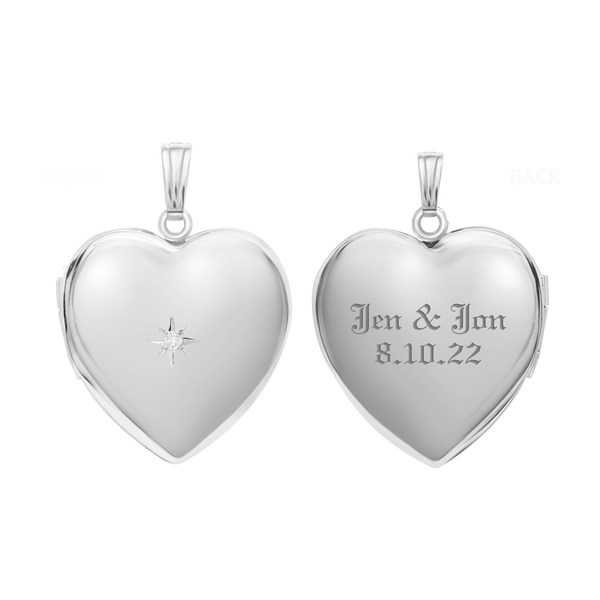 Heart Locket with Diamonds in Sterling Silver with Optional Engraving (26 mm)