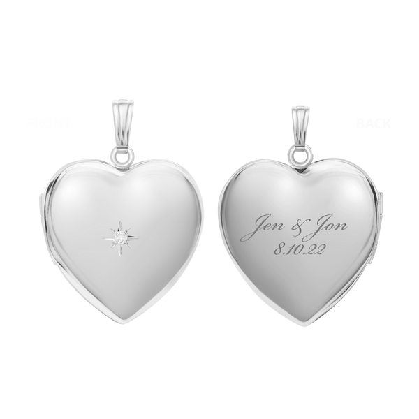 Heart Locket with Diamonds in Sterling Silver with Optional Engraving (26 mm)