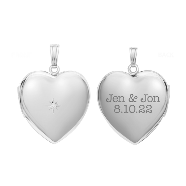 Heart Locket with Diamonds in Sterling Silver with Optional Engraving (26 mm)