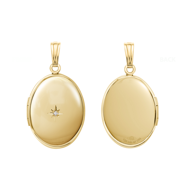 Oval Locket with Diamonds in 14K Gold Filled with Optional Engraving (21 x 16 mm - 29 x 23 mm)