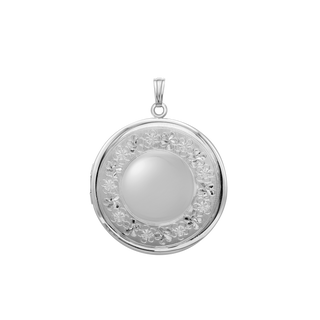 Hand Engraved Design Round Locket in Sterling Silver with Optional Engraving (32 mm)