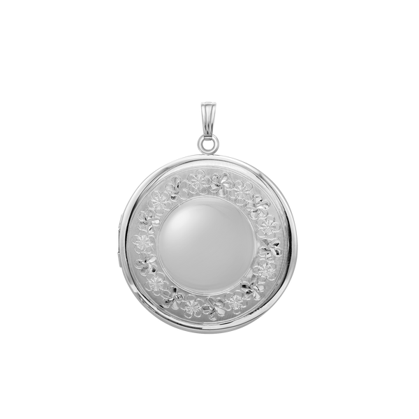 Hand Engraved Design Round Locket in Sterling Silver with Optional Engraving (32 mm)