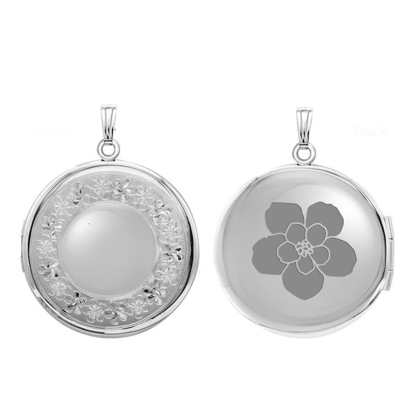 Hand Engraved Design Round Locket in Sterling Silver with Optional Engraving (32 mm)