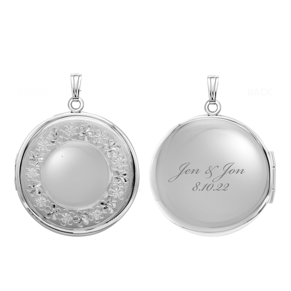 Hand Engraved Design Round Locket in Sterling Silver with Optional Engraving (32 mm)