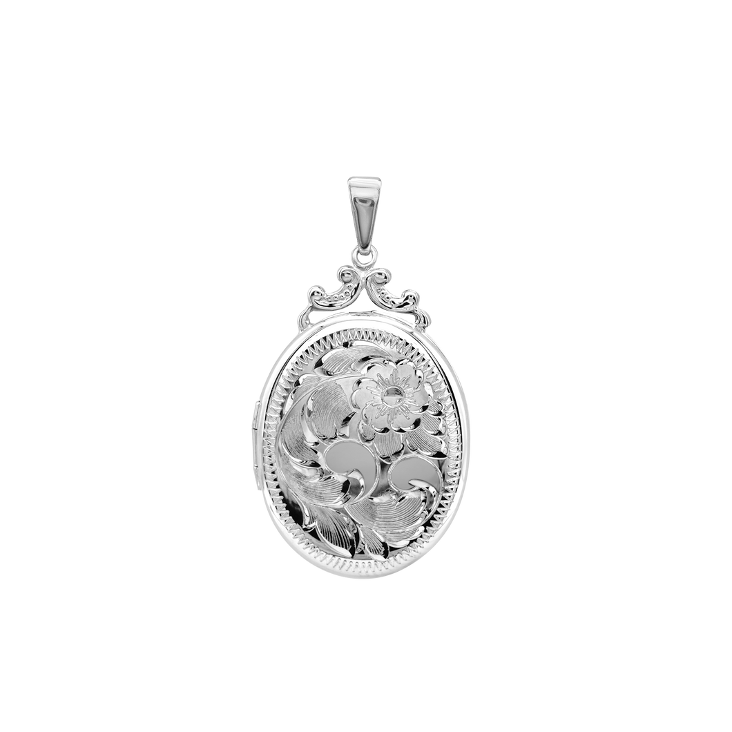 ITI NYC Hand Engraved Design Oval Locket in Sterling Silver with Optional Engraving (35 x 24 mm)