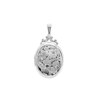 Hand Engraved Design Oval Locket in Sterling Silver  with Optional Engraving (29 x 23 mm)