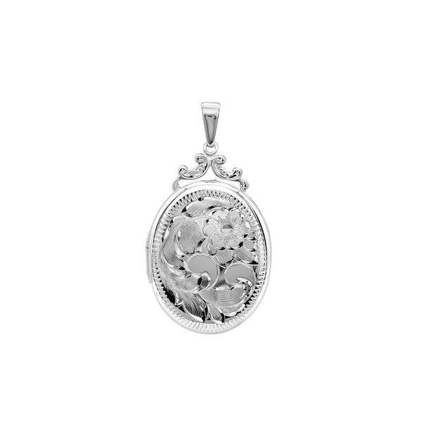 Hand Engraved Design Oval Locket in Sterling Silver  with Optional Engraving (29 x 23 mm)