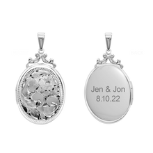 Load image into Gallery viewer, ITI NYC Hand Engraved Design Oval Locket in Sterling Silver with Optional Engraving (35 x 24 mm)
