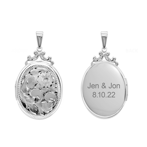 ITI NYC Hand Engraved Design Oval Locket in Sterling Silver with Optional Engraving (35 x 24 mm)