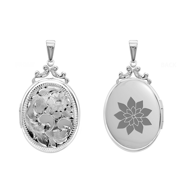 Hand Engraved Design Oval Locket in Sterling Silver  with Optional Engraving (29 x 23 mm)