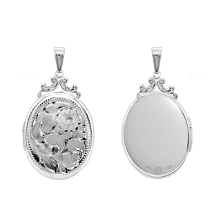 Hand Engraved Design Oval Locket in Sterling Silver  with Optional Engraving (29 x 23 mm)