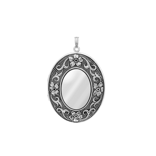 Antique Finish Embossed Oval Locket in Sterling Silver with Optional Engraving (48 x 39 mm)