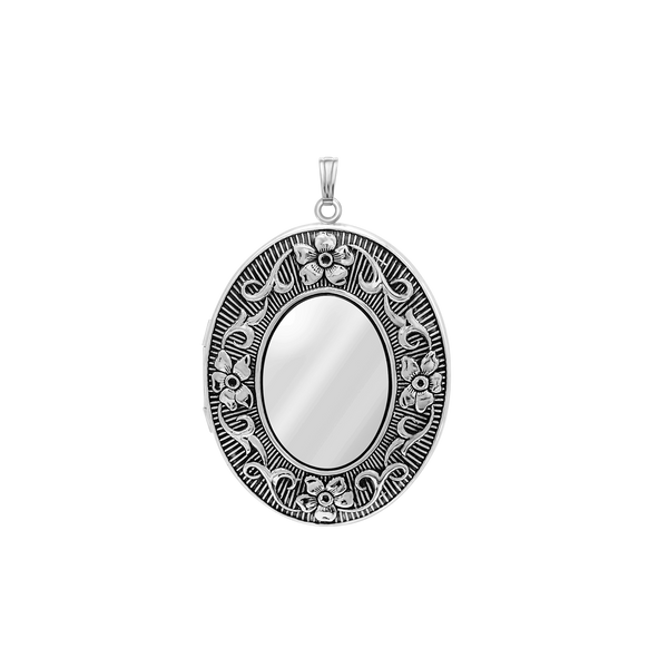 Antique Finish Embossed Oval Locket in Sterling Silver with Optional Engraving (48 x 39 mm)