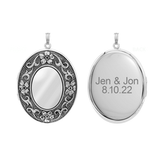 Load image into Gallery viewer, ITI NYC Antique Finish Embossed Oval Locket in Sterling Silver with Optional Engraving (57 x 39 mm)
