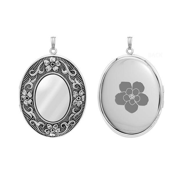 Antique Finish Embossed Oval Locket in Sterling Silver with Optional Engraving (48 x 39 mm)