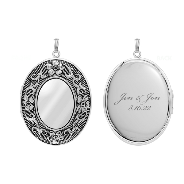 Antique Finish Embossed Oval Locket in Sterling Silver with Optional Engraving (48 x 39 mm)