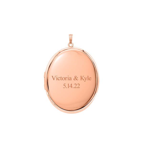 Plain Oval Locket in Sterling Silver 18K Pink Gold Finish with Optional Engraving (16 x 14 mm - 48 x 39 mm)