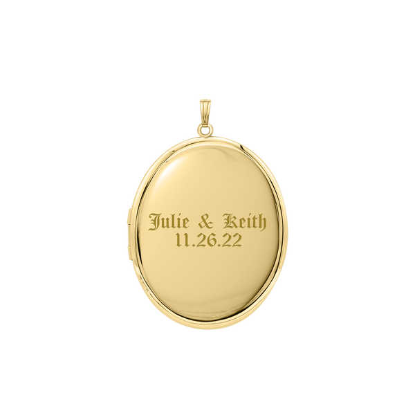 Plain Oval Locket in Sterling Silver 18K Yellow Gold Finish with Optional Engraving (16 x 14 mm - 48 x 39 mm)