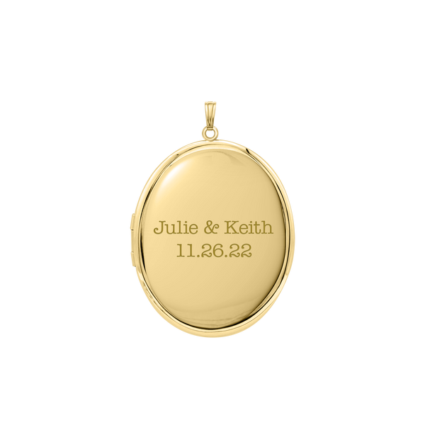 Plain Oval Locket in Sterling Silver 18K Yellow Gold Finish with Optional Engraving (16 x 14 mm - 48 x 39 mm)