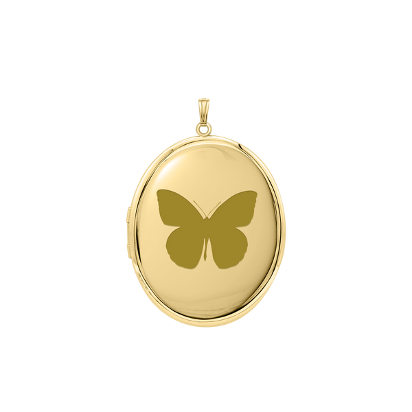 Plain Oval Locket in Sterling Silver 18K Yellow Gold Finish with Optional Engraving (16 x 14 mm - 48 x 39 mm)