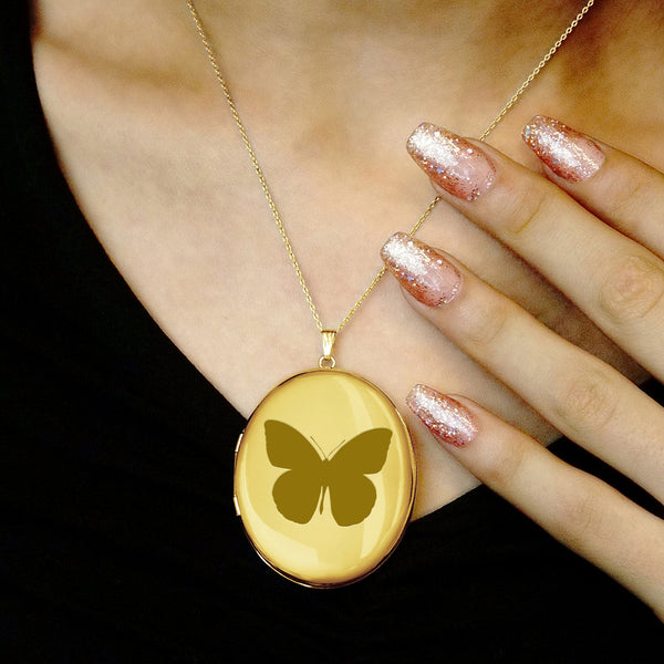 ITI NYC Plain Oval Locket in Sterling Silver 18K Yellow Gold Finish with Optional Engraving (23 x 14 mm - 57 x 39 mm)